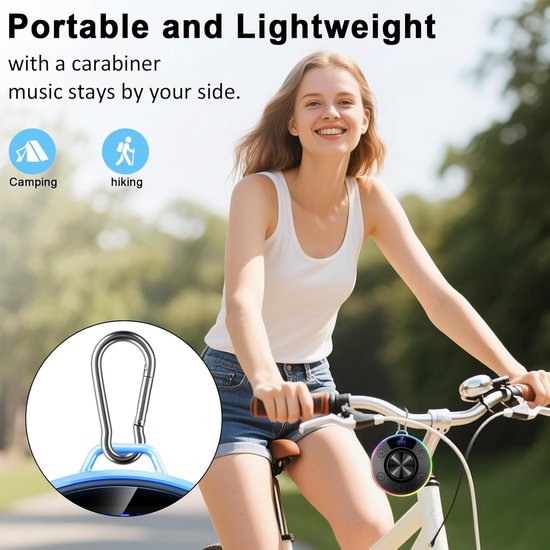 KZQ Draagbare Bluetooth douchespeaker met haak en zuignap - IPX7 waterdicht met digitaal tijddisplay - Kristalhelder geluid voor badkamer en outdoor - Blauw van kzq — afbeelding 2