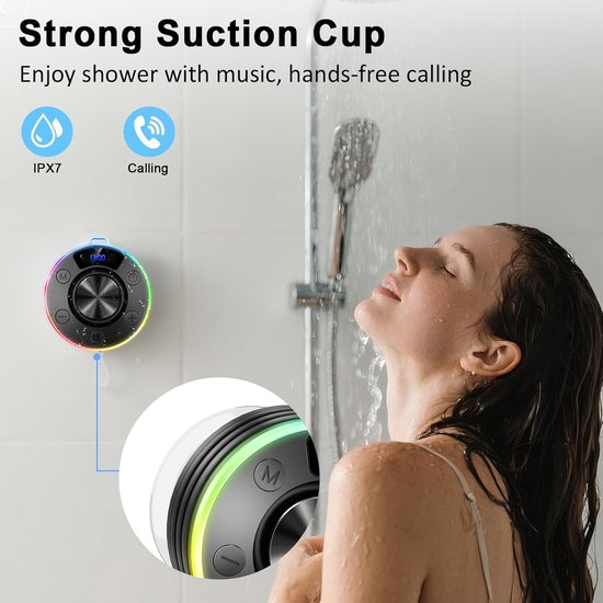 KZQ Draagbare Bluetooth douchespeaker met haak en zuignap - IPX7 waterdicht met digitaal tijddisplay - Kristalhelder geluid voor badkamer en outdoor - Blauw van kzq — afbeelding 5