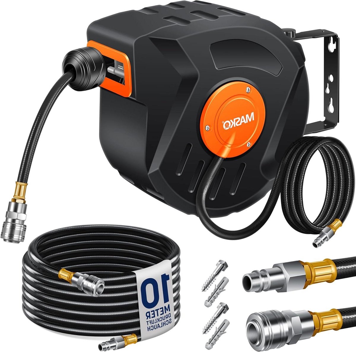 Automatische Slanghaspel - Perslucht haspel - Werkplaats Organisatie - 180° Draaibaar - 10 meter - Oranje Zwart