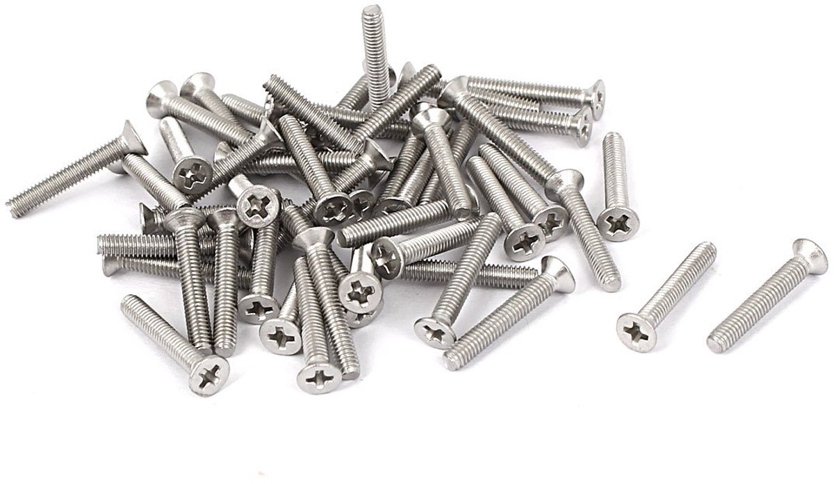 Sourcingmap M2.5-0.45 x 16 mm fijne draad 304 roestvrij staal Phillips platte verzonken kop machineschroeven 50 stuks