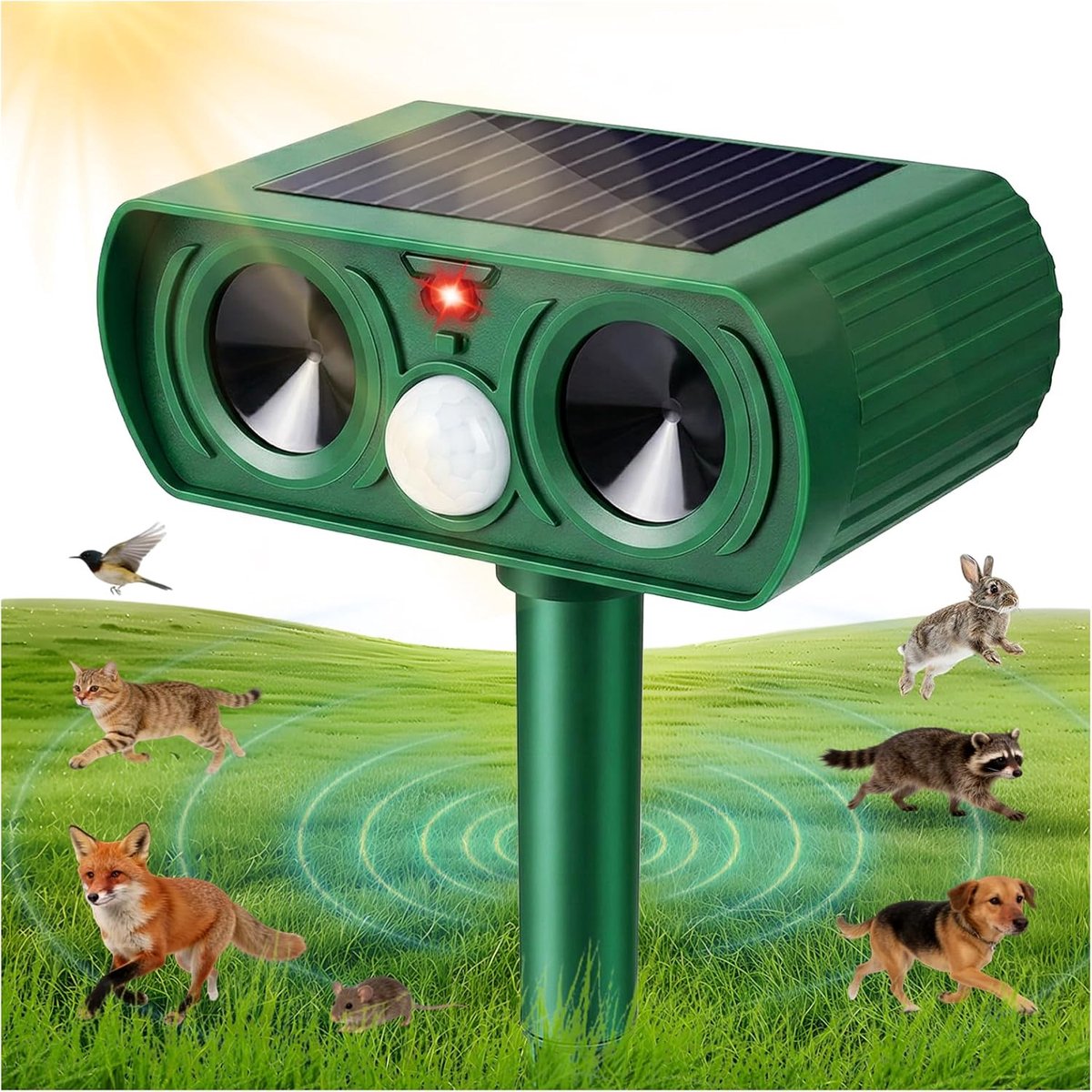 Ultrasoon Dierenafweermiddel - Ultrasone Kattenverjager - Dierenverjager Op Zonne-Energie - Zonne-Muizenverjager