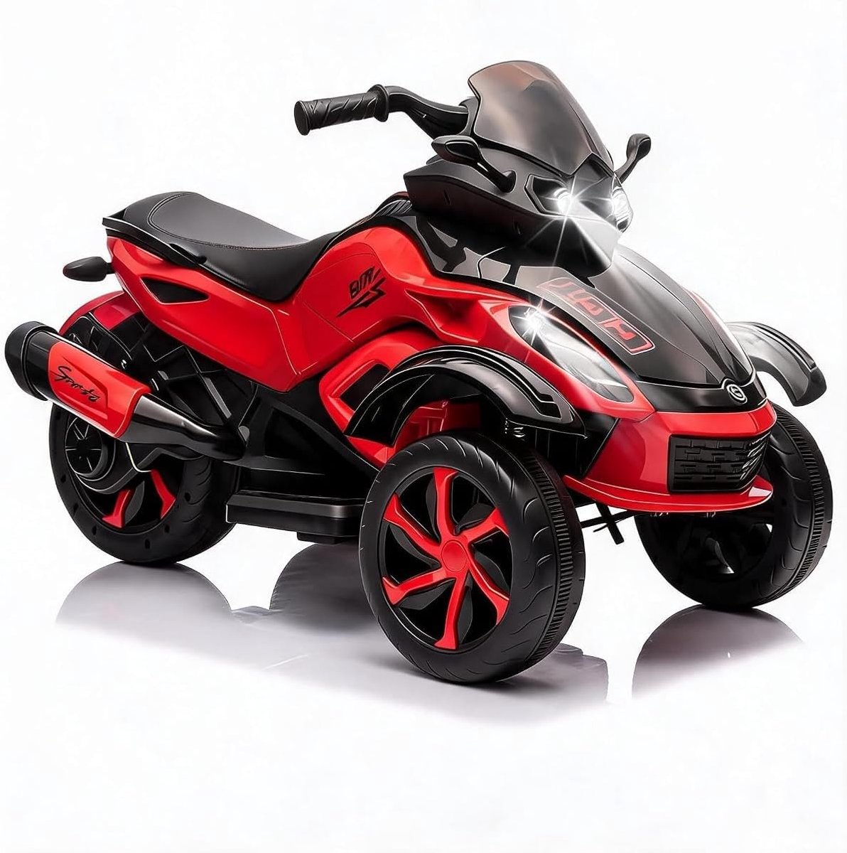 12V elektrische kinder-ATV met 2 motoren van 45 W – Elektrische kinder-ATV – met LED-verlichting, muziek en langzame start – Op batterijen werkend kindervoertuig voor jongens en meisjes van 3 tot 8 jaar - Rood