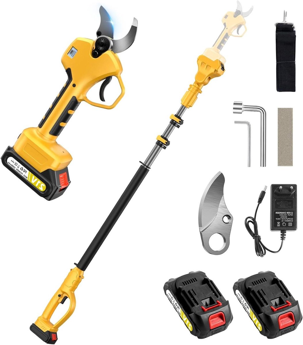 Draadloze Snoeischaar - Elektrisch Tuingereedschap - Takken Snoeien - Krachtige 21V Batterij - 115 cm - Geel Blauw