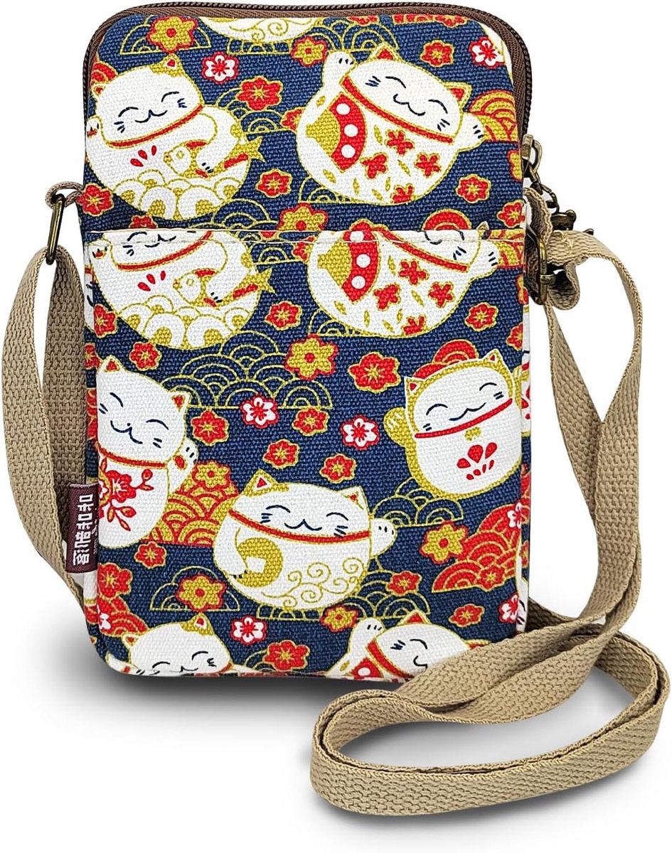 Telefoon Schoudertas - Kleine Crossbody Tas - Veilig Opbergen - Drie Vakken - 19 x 12 cm - Rood Kat