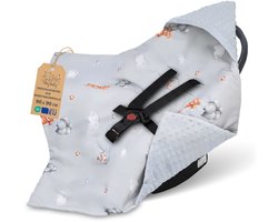 Couverture d'emmaillotage pour siège auto et poussette – couverture bébé Minky douce réversible avec capuche pour nouveau-nés – Hiver utilisable en déplacement et à la maison 90×90 cm Ours en peluche Oeko-Tex