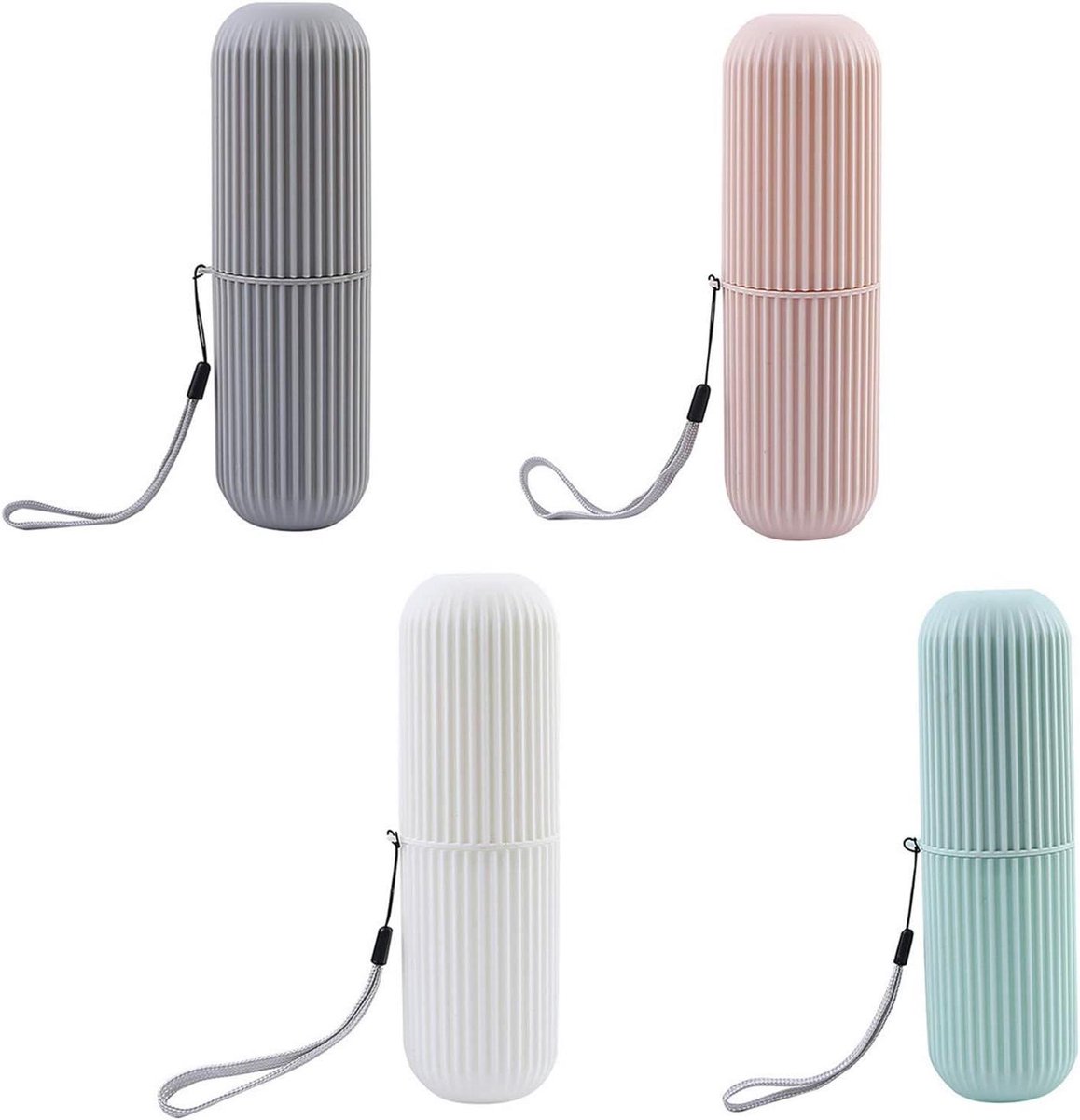 Tandenborstel Case - Opbergdoos Houder - Reizen en Dagelijks - Omvormbaar tot Bekers - 19x5 cm - 4 Kleuren Set