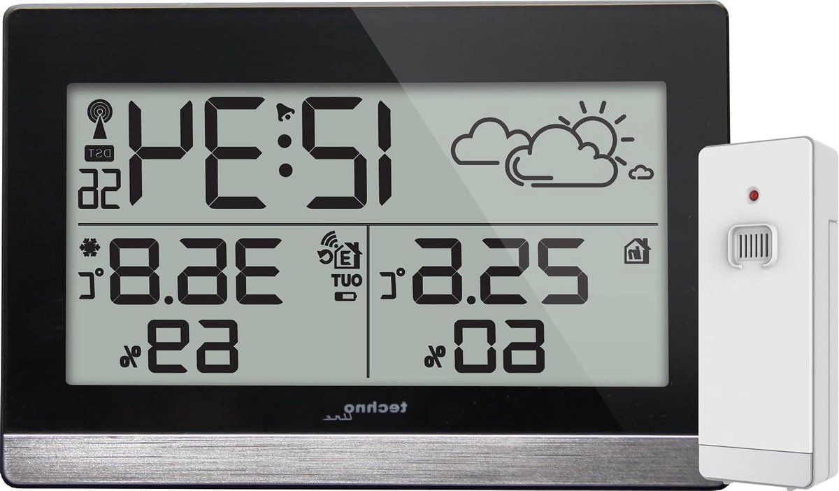 Weerstation met Zender - Weervoorspeller Buiten - Weer Monitoren - Vorstalarm Functie - 144 x 96 x 38 mm - Zwart