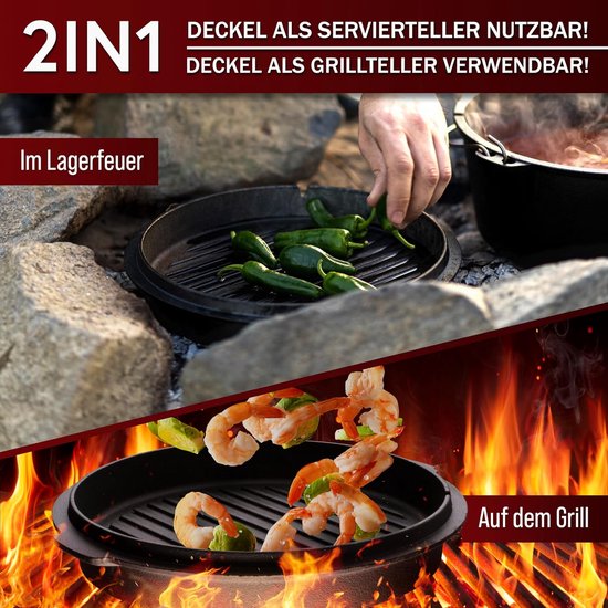 Gietijzeren Stoofpan - Vuurpan Ketel - Buiten Koken - Direct Klaar Gebruik - 4 Liter - Zwart — afbeelding 5