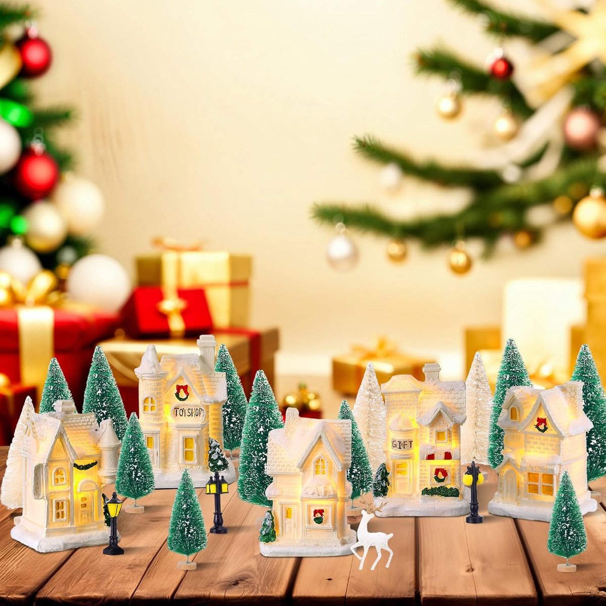 Kerstdorp Sets - Miniatuur Dorp - Feestelijke Decoratie - Met LED Verlichting - 50 Delen - Wit – foto 6