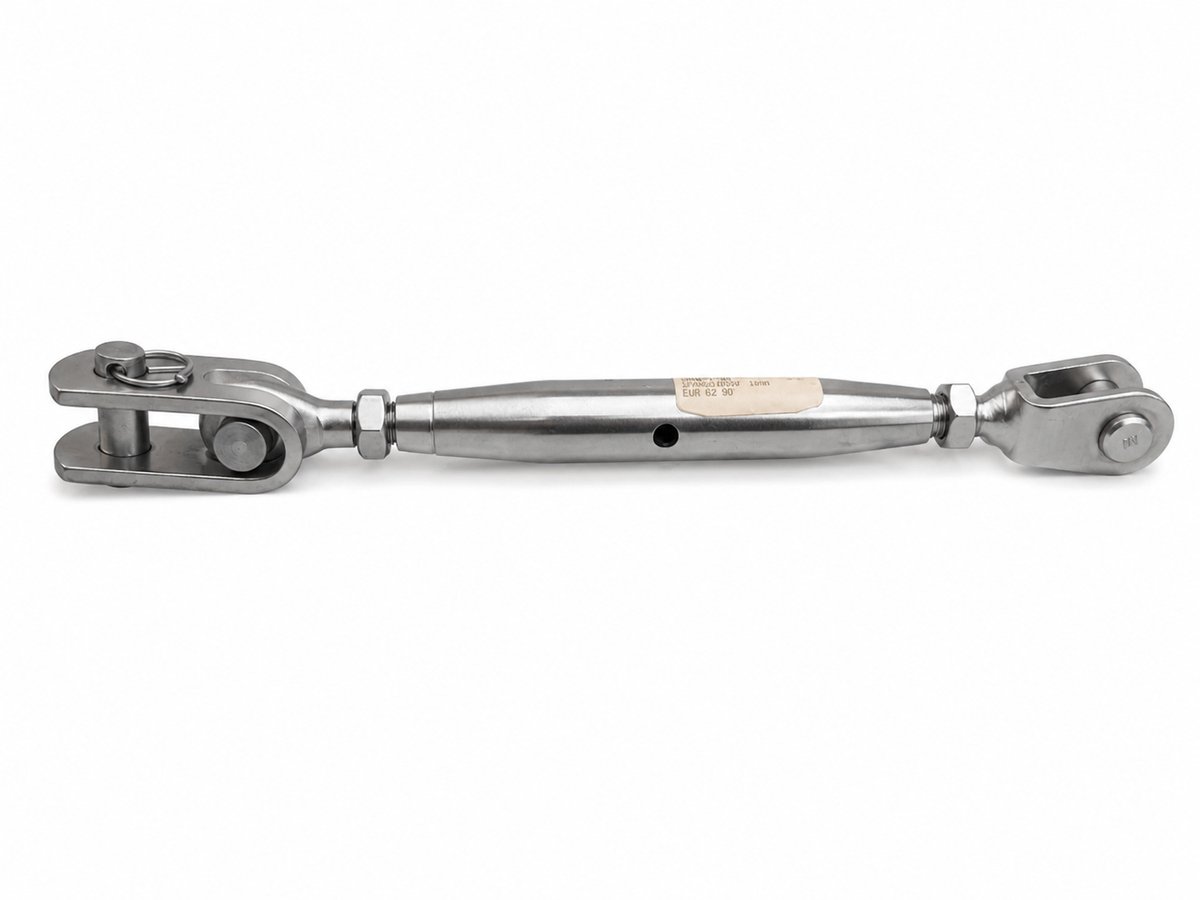 RVS spanschroef / wantspanner M12 met gaffel-gaffel aansluiting.
