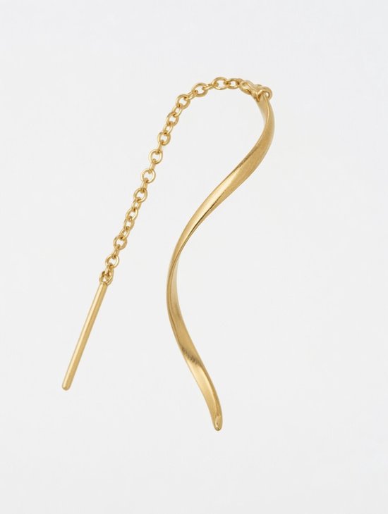 Gouden, golvende spiraal threader oorbel met fijne gouden ketting.