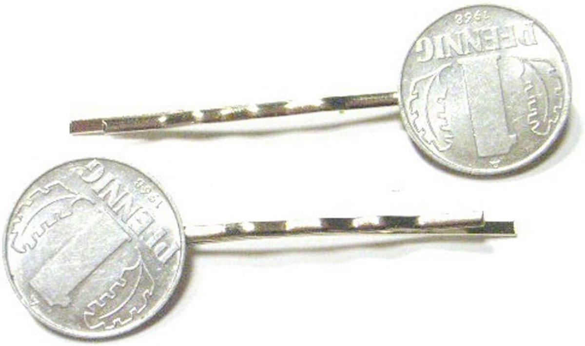 Haarspelden geld munten ostalgie nieuw - handgemaakte modesieraden I haaraccessoires haarclips haarklemmen