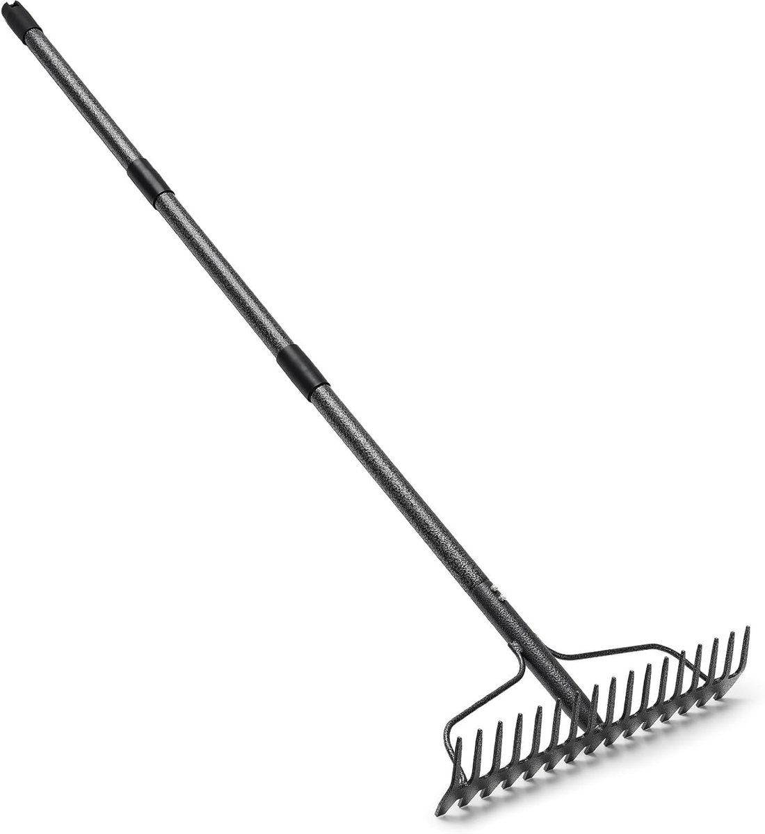 Harken 152 cm, 17 tanden brede kop tuinhark, zware verstelbare hark voor aarde, bladeren en grind, grijs