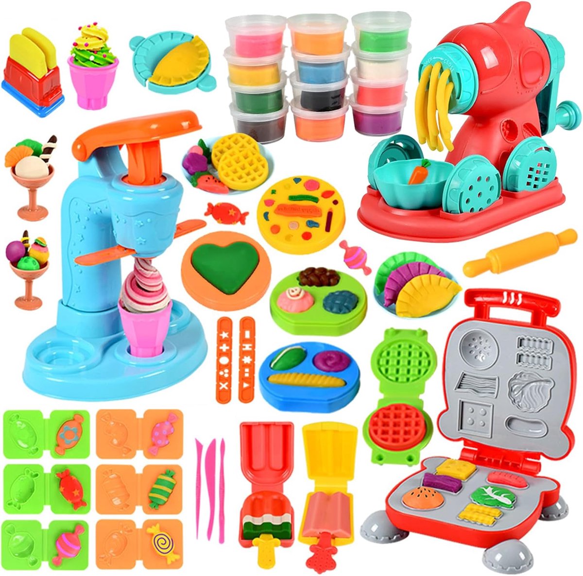 51-Delige Boetseerklei Set Voor Kinderen DIY Boetseerklei Gereedschap Ijsmaker Noodle Maker Burger Maker Kleiaccessoires Kneed Speelgoed Cadeau Meisje & Jongen 3-12 jaar