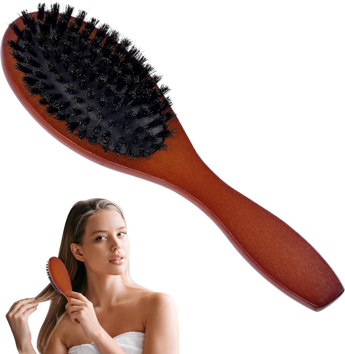 borstel met varkenshaar, lange borstel met peddelharen voor het voorzichtig ontwarren, stylen en glad maken van haar, plagende haarborstel Zachte haarborstel voor mannen (B, 1PCS)