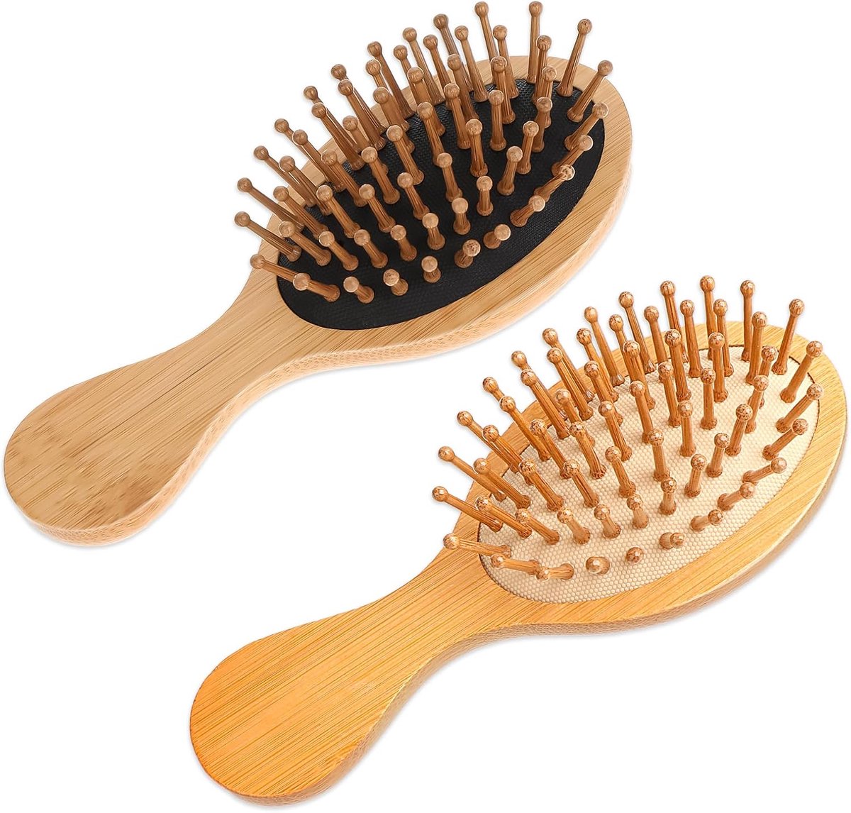 2 stuks mini bamboe haarborstel, antistatische houten reizen kleine haarborstel voor portemonnee, natuurlijke houten varkenshaar peddel massage hoofdhuid ontwarrende borstel set voor vrouwen mannen