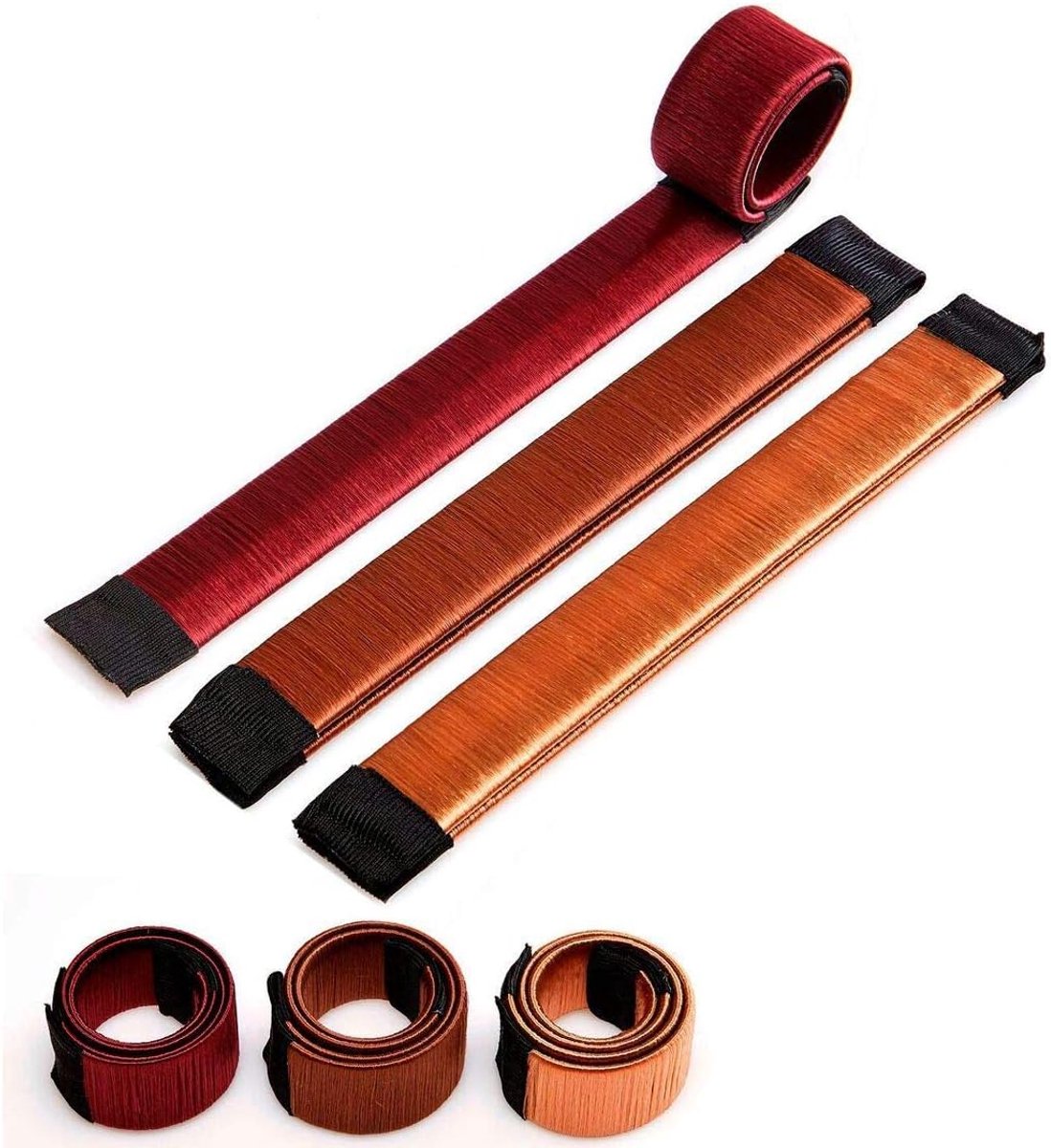 Dutt Maker voor dun en dik haar, kapselhulp, 3-delige set, rood, bruin en goud