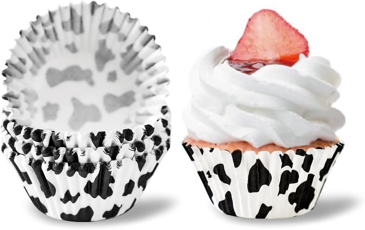 bakvormpjes, 100 stuks, standaard papieren muffinvormpjes, levensmiddelenkwaliteit, cupcake-wrappers, vetdicht, muffinvoering, niet-klevend, koeienprint, bakbakpapier, voor bruiloft