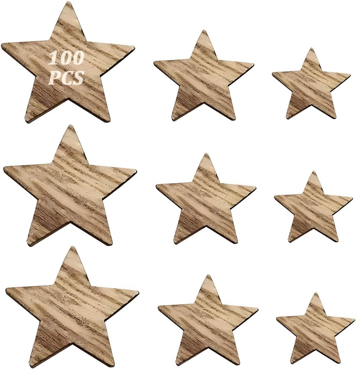 100 stuks decoratieve houten sterren voor Kerstmis, houten sterren, kleine houten sterren voor decoraties, confetti, sterren van hout voor kerstdecoratie, knutselen