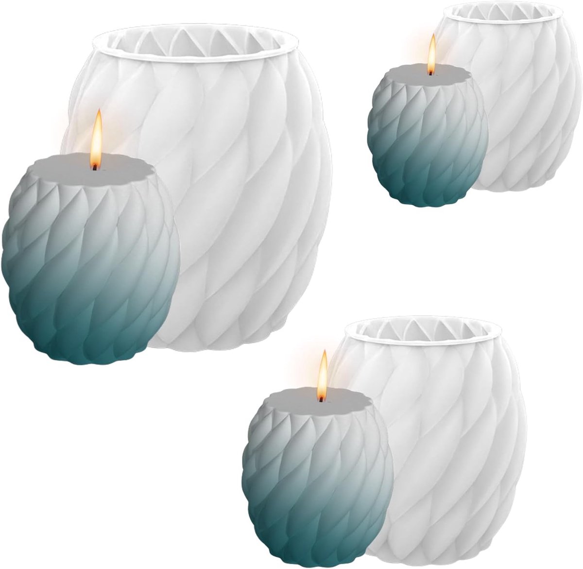 Set van 3 kaarsvormen voor gieten, 3 maten spiraalvormige ronde kaarsvorm, siliconen mal kaars, 3D epoxyhars mallen siliconen kaarsenhouder voor doe-het-zelf aromatherapie kaarsen maken