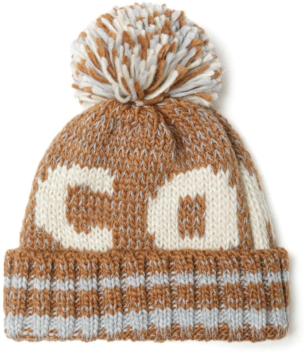 Minoti gebreide muts kinderen unisex - beige met pompon