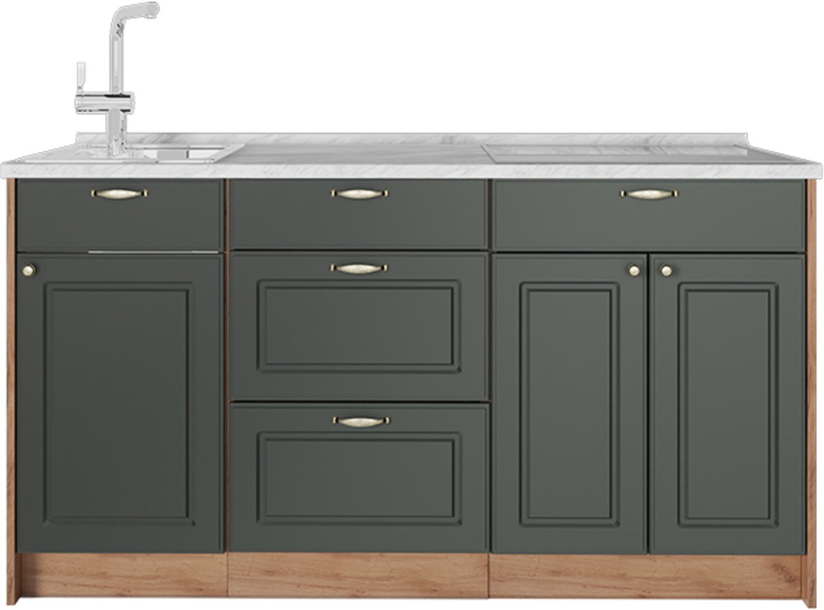 Vicco Keukenblok Fame-Line, Groen-Goud Landhuis, 150 cm, WB Marmer