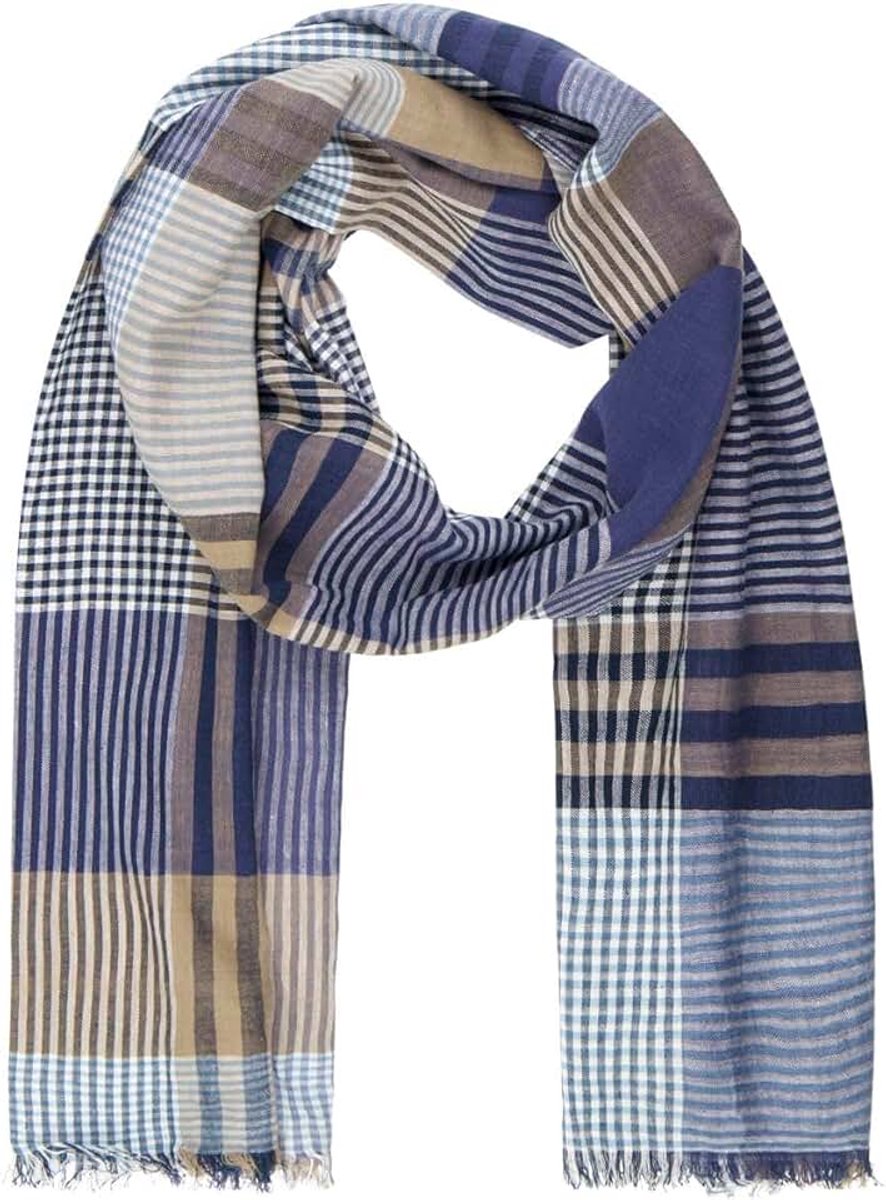 Sjaal heren 100% katoen blauw-beige-zwart