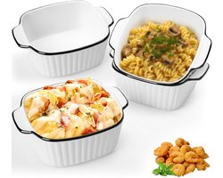 4-delige set keramische kleine ovenschaal met handgrepen, veilig voor oven, magnetron en airfryer, stapelbare mini-ovenschotels, vierkant bakblad voor 1 persoon voor gratin, pasta, desserts en lasagne