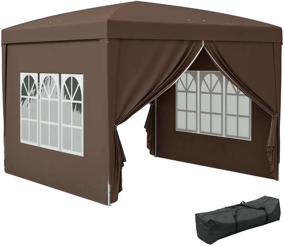 Partytent - 3x3 m - Zijwanden - Easy Up - Paviljoen - Opvouwbaar - Waterdicht - Weerbestendig - Koffie