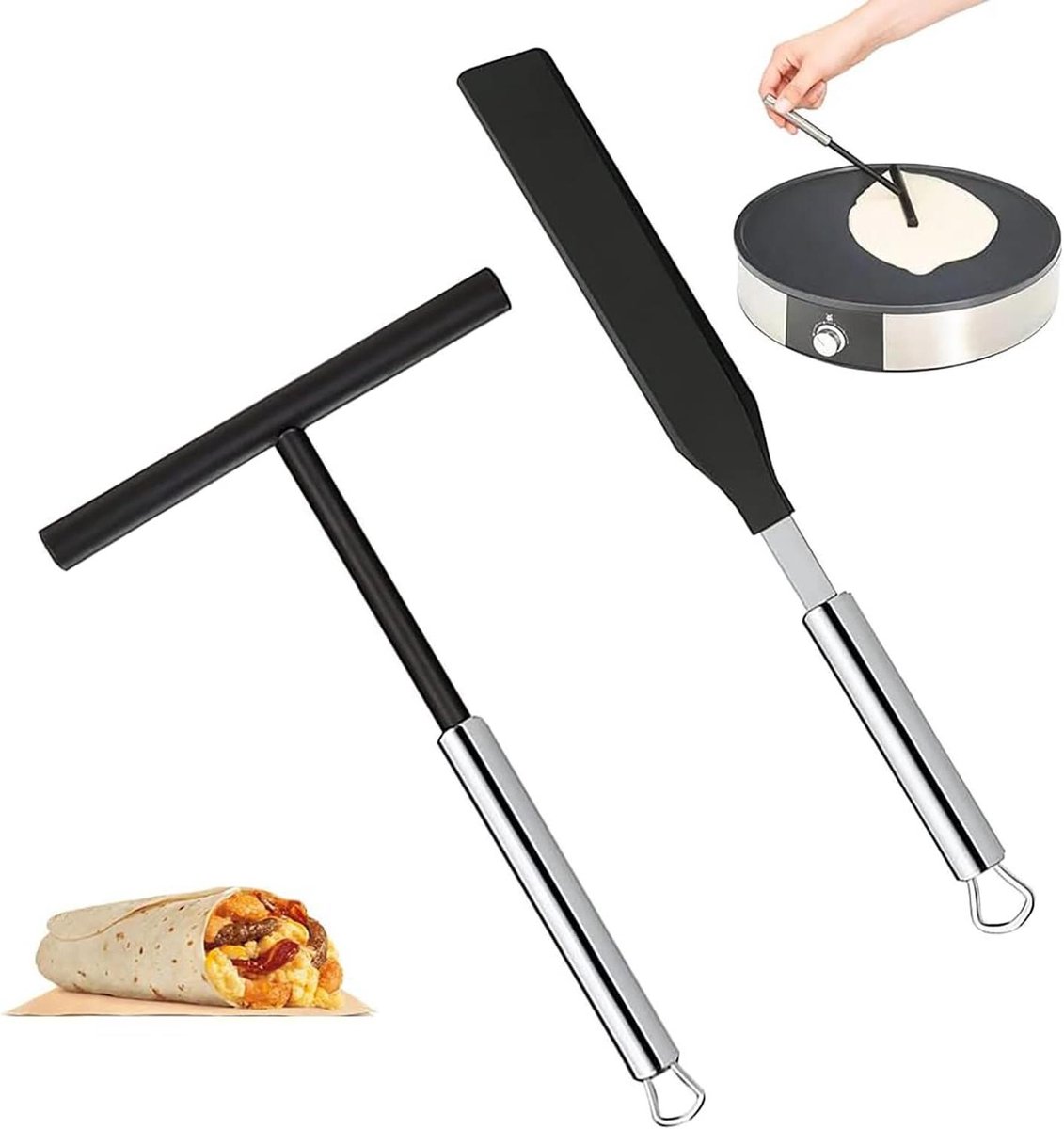 Bakgereedschap Set - Pannenkoek Set - Bakken en Koken - Roestvrij Staal - 2 Stuks - Zilver