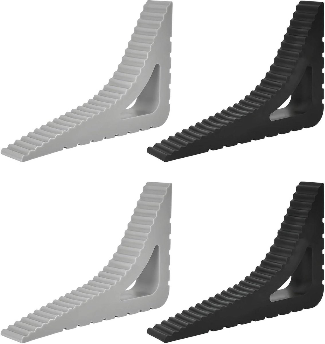 Deurstopper Set - Kiel Rubber - Ventileren Ramen - Antislip Driehoek - 4 Stuks - Zwart Grijs