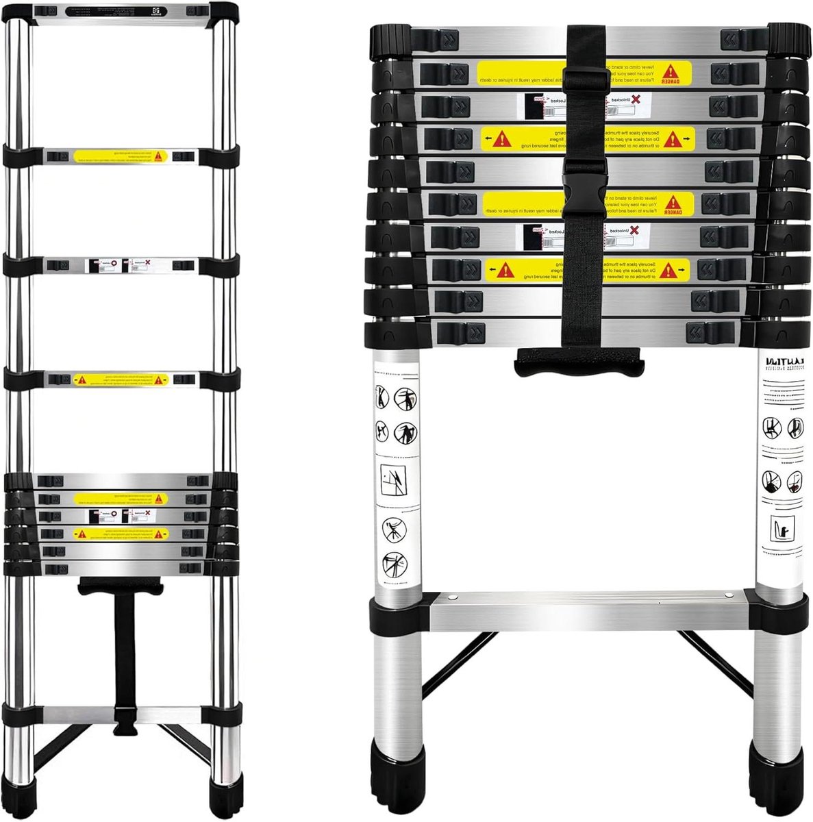 Telescopische Ladder - Uitschuifbare Ladder - Klus Werk - Roestvrij Staal - 3.2 Meter - Zilverkleurig