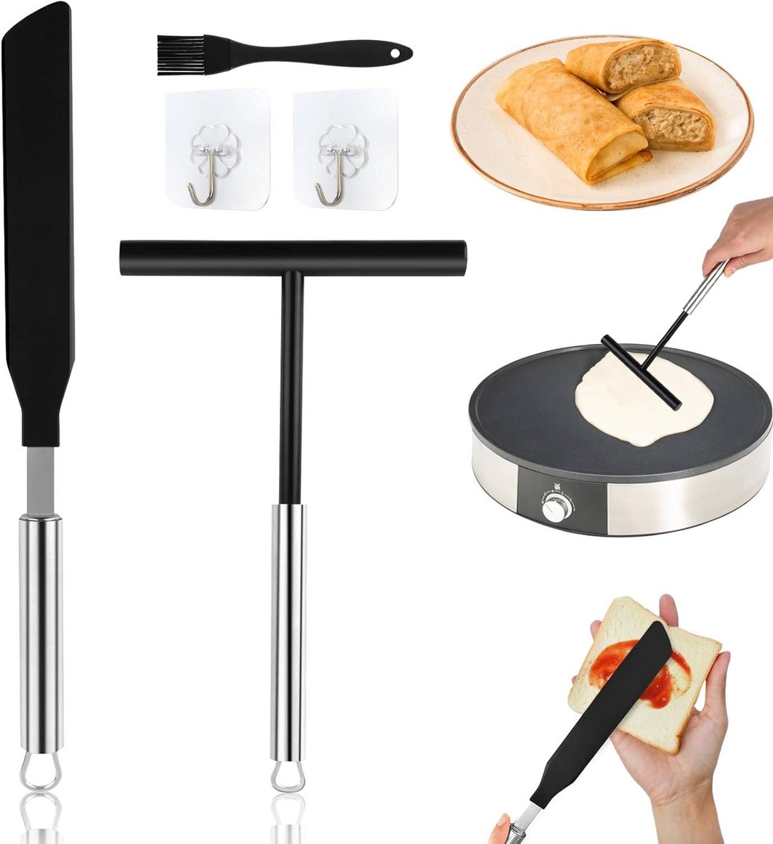 Pannenkoek Gereedschap - Beslag Verdeeler - Perfect Bakken - Roestvrij Staal Set - 2 Delig - Zwart
