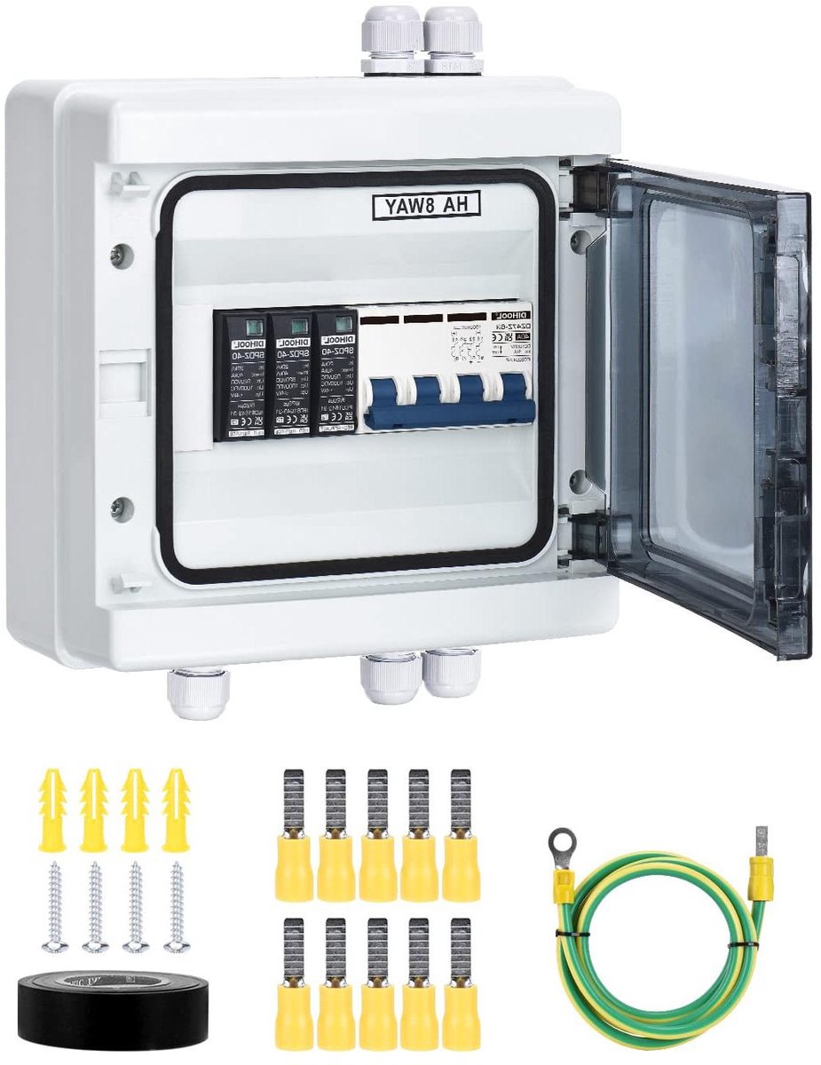 Overspanningsbeveiliging DC - Zonne stroomonderbreker - Zonnepanelen beschermen - IP65 waterdicht - 40A 500VDC - Grijs