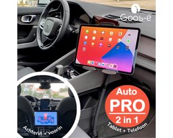 GOOS-E Tablet houder auto + Telefoonhouder auto PRO (6-14 inch) – iPad houder auto – tablethouder - voorin + achterin - Sterk & Flexibel - NL design