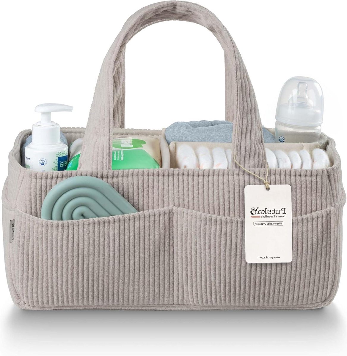 Luier Caddy - Baby Organizer - Baby Benodigdheden - Zachte Fluweel Afwerking - 35 cm Lang - Grijs
