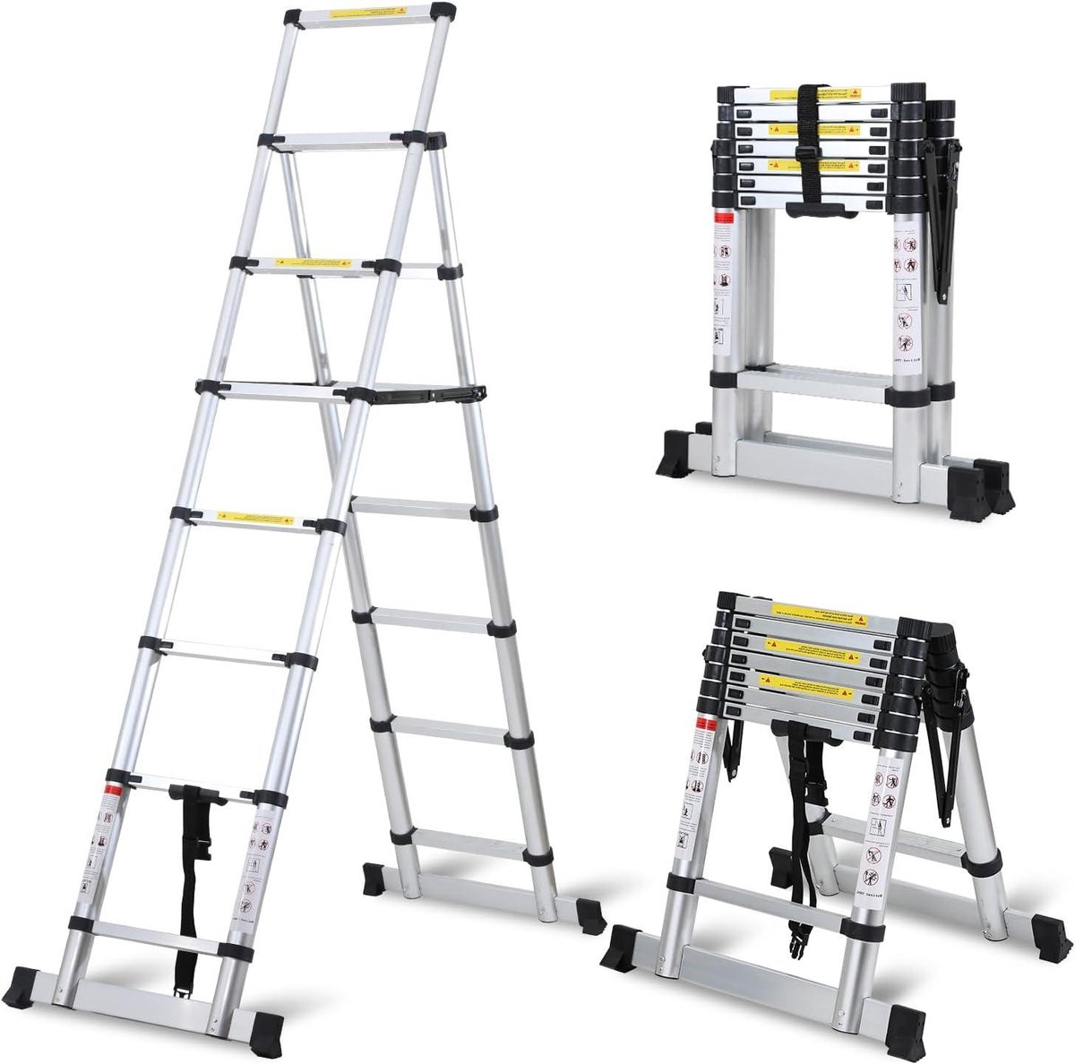 Telescopische Ladder - Vouwladder Aluminium - Huishoudelijke Klussen - Versterkte Stabiliteit - 2.3 Meter - Zilverkleurig