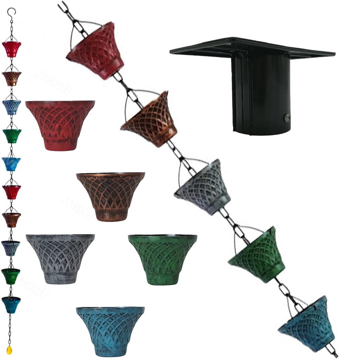 Regenkettingen - Decoratieve afvoer - Tuin decoreren - Roestbestendig ijzer - 177 cm - Multicolor