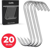 Grillx Vleeshaken - 20 Stuks - Rookhaak - Ophanghaken - S Haken - Vleeshaak RVS