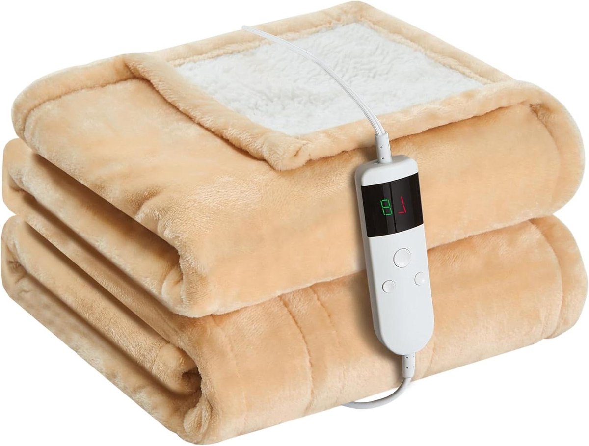 Elektrische Deken - Verwarmde Plaid - Comfortabele Warmte - Automatische Uitschakeling - 130 x 180 cm - Khaki