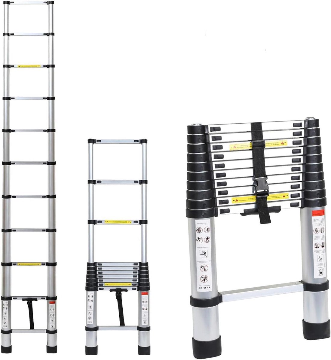 Telescopische Ladder - Vouwladder Aluminium - Klus Klussen Buiten - Afneembare Haken - 32 Meter - Aluminium