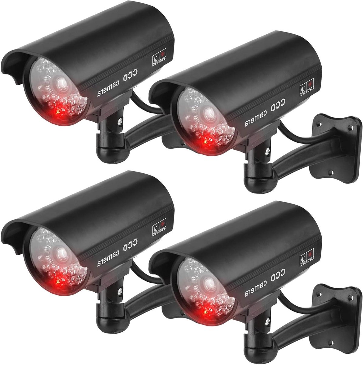 Dummy Camera Set - Nep Camera Bewakingscamera - Beveiliging Huis - Met Knipperende LED - 4 Stuks - Zwart