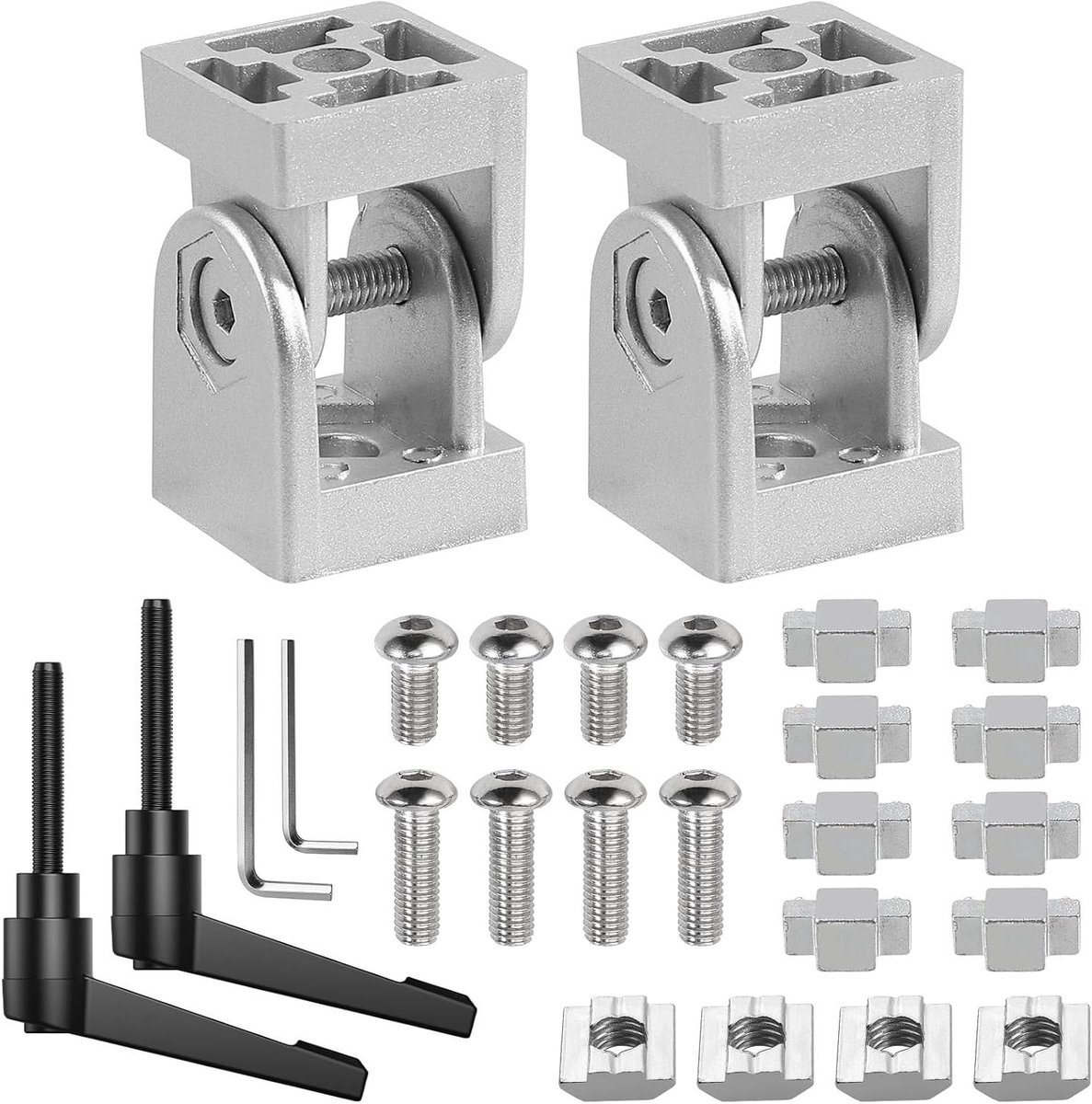 Scharnierverbinders Aluminium Profiel - Verstelbare Hoekverbinder - 3D Printer Bouwen - Eendelig Ontwerp Stabiliteit - 30x30 Profiel - Zilver