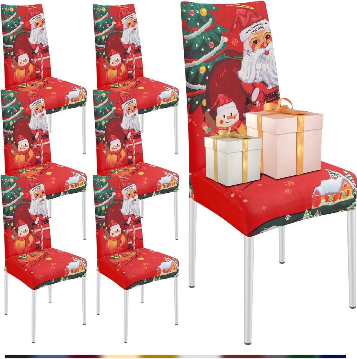 Stoelhoezen Eetkamer - Meubelhoezen Keuken - Feestelijke Decoratie - Hoogwaardige Stof - 6 stuks - Kerstprint