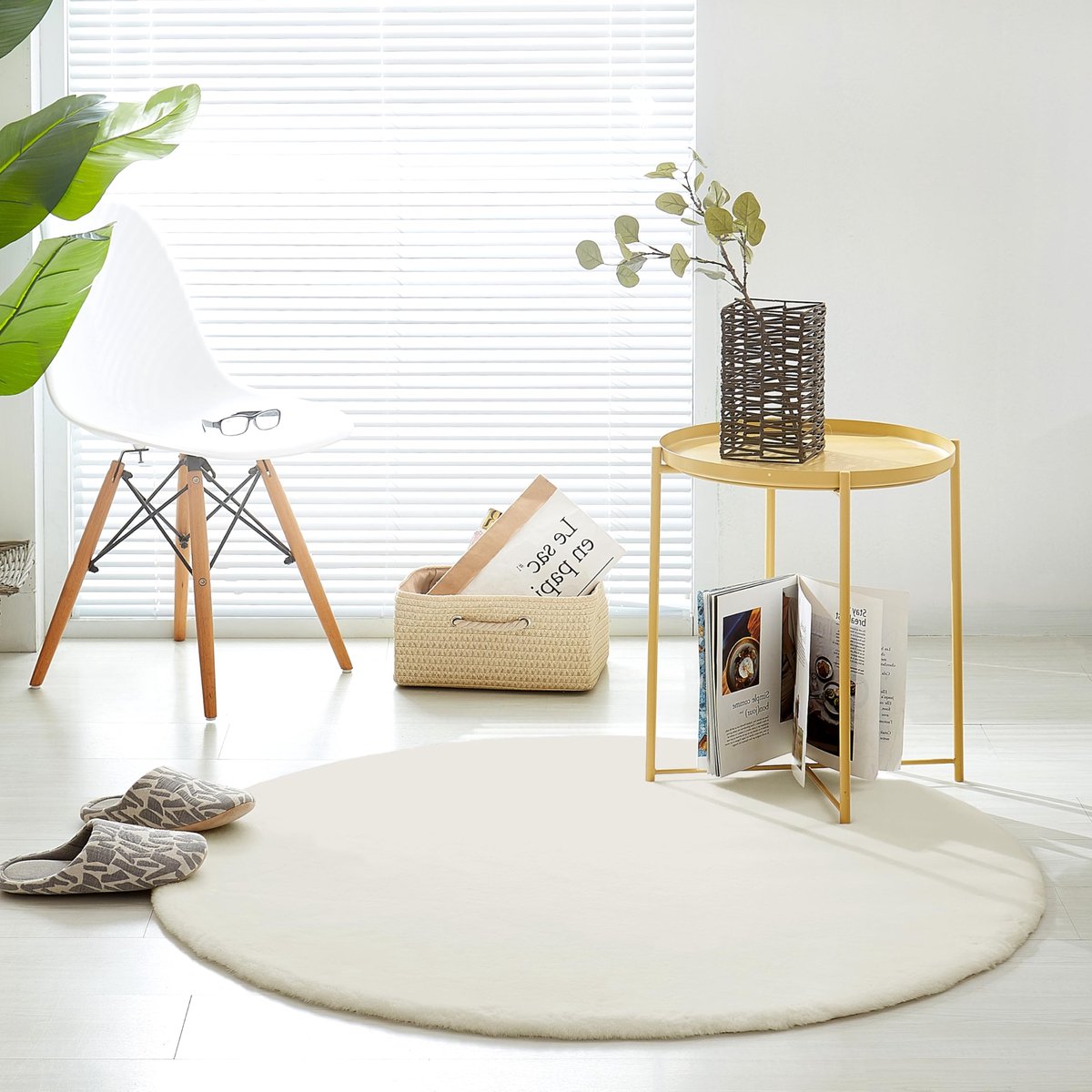 Wölkchen Pluizig Tapijt Van Imitatiebont - Konijnenbont, Kort Bont, Hoogpolig Bont-Tapijt Voor Woonkamer Of Slaapkamerkleed Rond - Beige - 120cm Rond