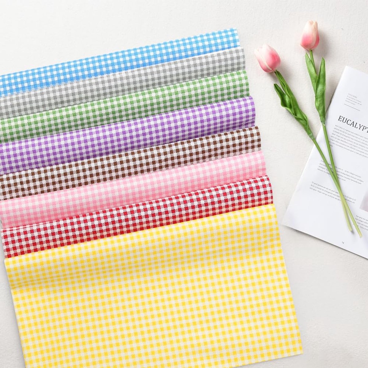 Geruite Stof 8 stuks, 50 x 50 cm Pastel & Klassieke Gingham Plaid Quilten Vierkante Stof, Diverse Kleur Tartan Doek Voorgesneden Patchwork Bundels voor Lente Pasen Vakantie DIY Craft Naaien