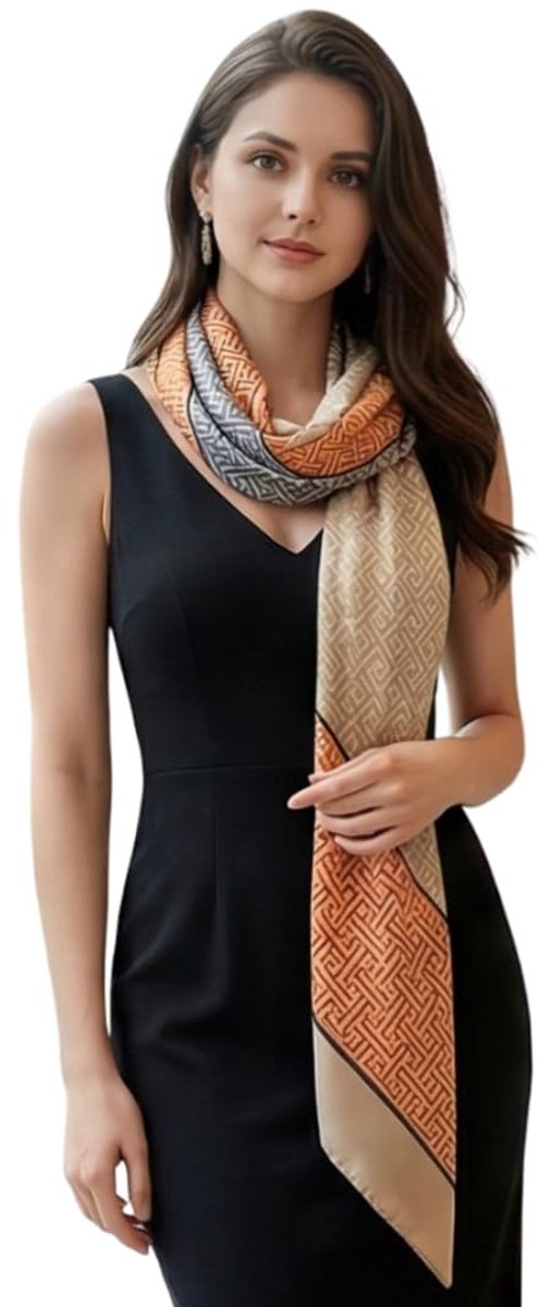 Zijden Sjaal Dames, Cruise-doek, Oranje, Beige, Halsdoek, Zijde, Zomer, Formele Gelegenheden, Omslagdoek, Licht, 180 x 90 cm, Bandana, Cadeau voor Jezelf