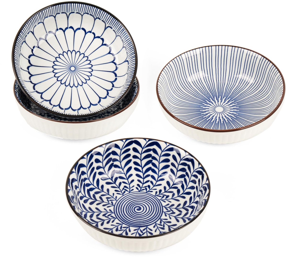 Sauskommen, sojasausschaal van porselein voor dips, bijgerechten, snacks, voorgerechten, blauw, 13 x 4 cm