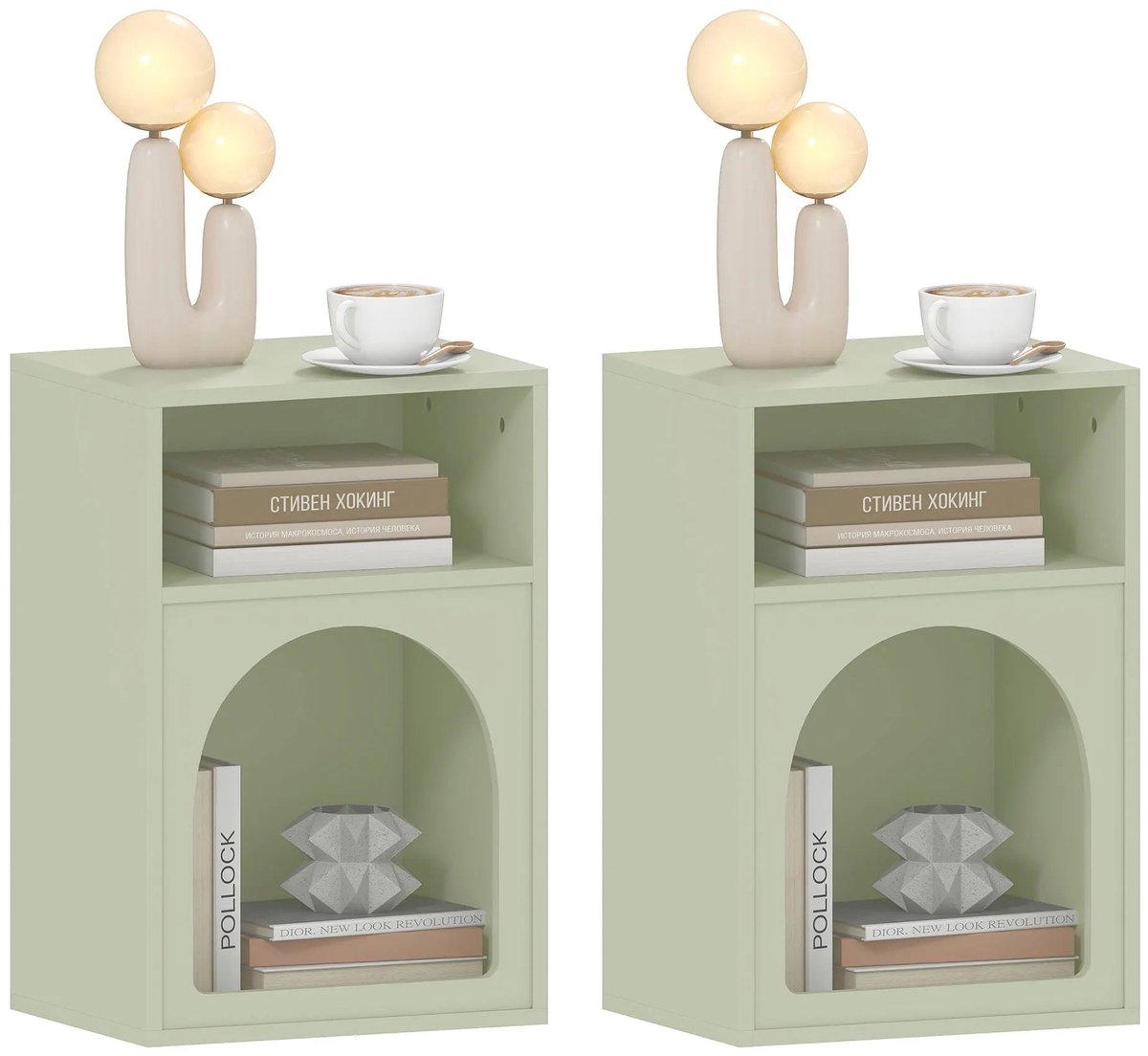 VIEMAE Nachtkastje - Nachtkastjes set van 2 - Nachtkastjes modern - Bijzettafel - Gebogen design - Japandi - 40x30x60 cm - Groen