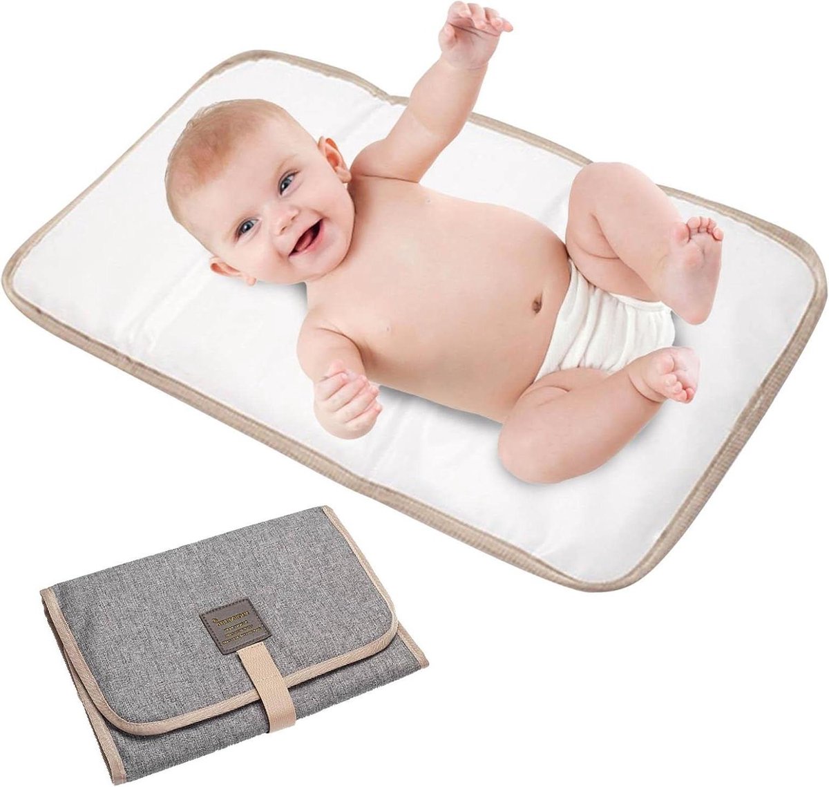 Aankleedmat Baby - Verschoningsmatje Draagbaar - Luiers Verschoont - Waterdicht Gewatteerd - 31 x 1 x 21 cm - Grijs